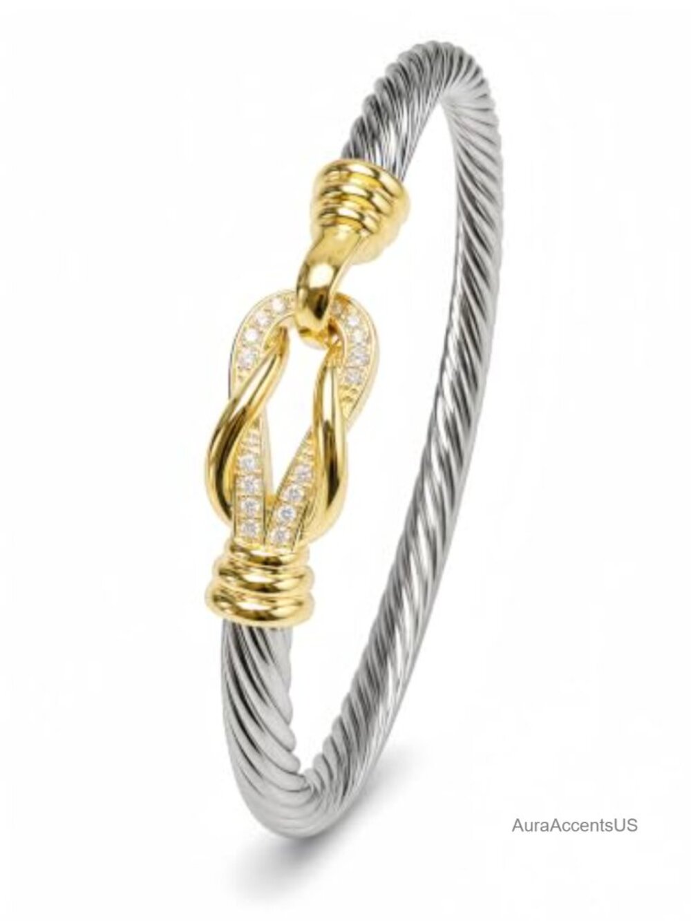 Twisted Cable Bracelet Cuff Two Tone Silver and Gold Plated Bangle